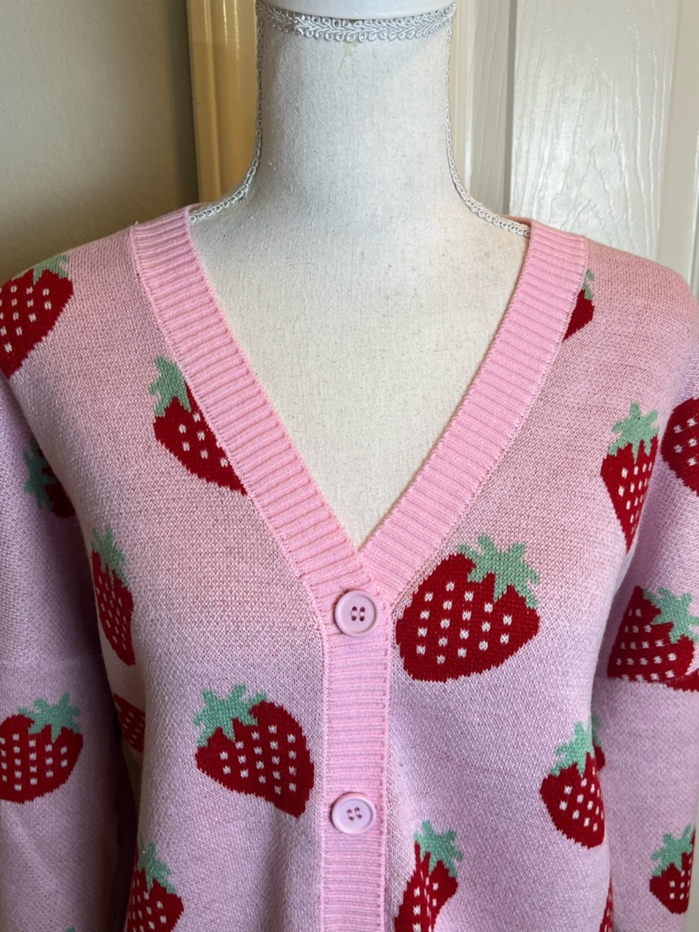 Hot Topic Strawberry Pattern Cardigan Sweater - Picture 2 of 8